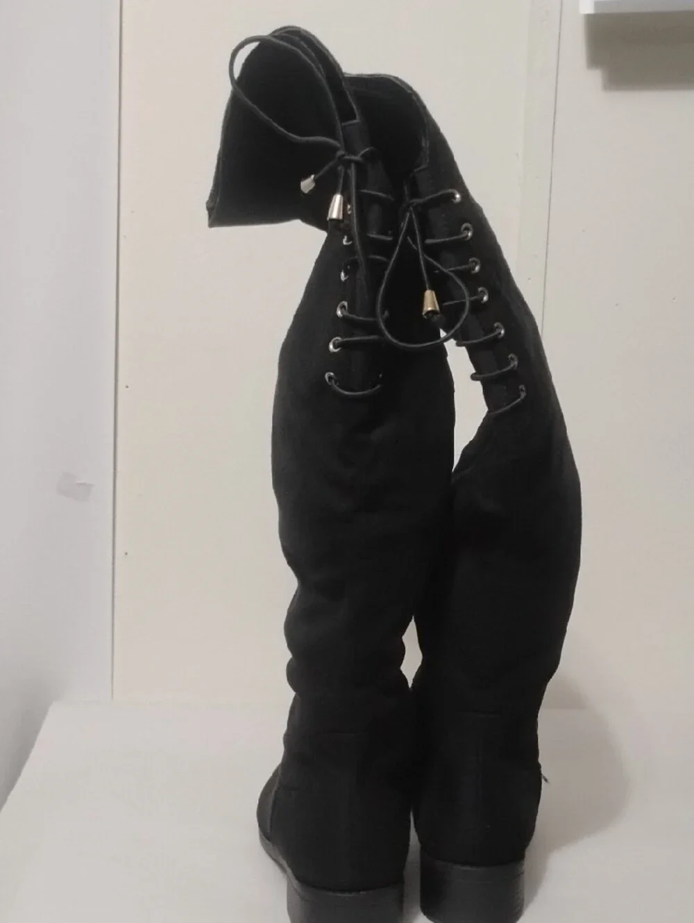 EETTARO Knee-High Faux Suede Women's 7.5 Lace Back Western Sleek Boots
